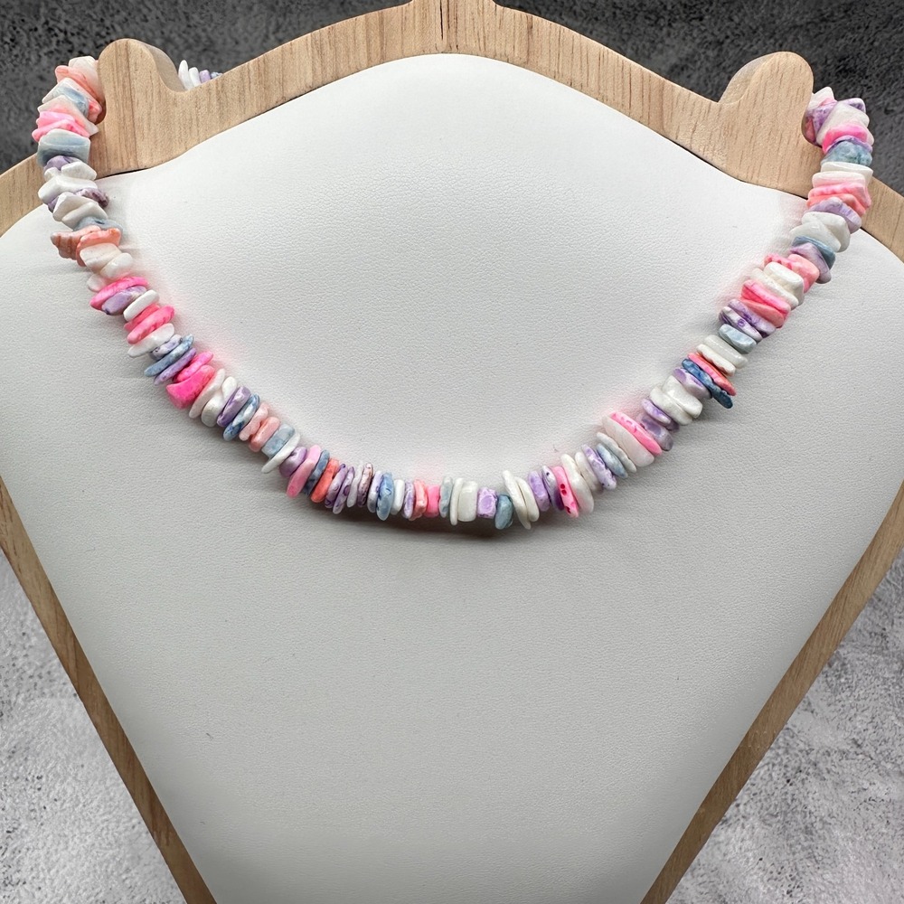 Multicolor Shell Chip Necklace Pink Blue Purple Boho Coastal Y2K Beach Jewelry